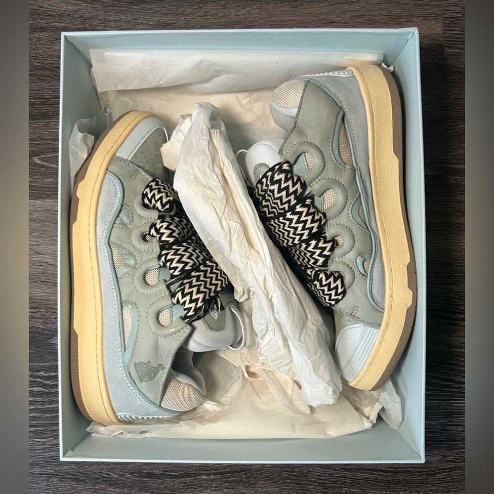 Lanvin Pale Blue Curb lace-up sneakers
